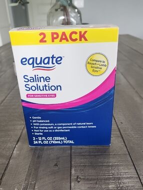 NIB Equate 2 Pack Saline Solution For Sensitive Eyes